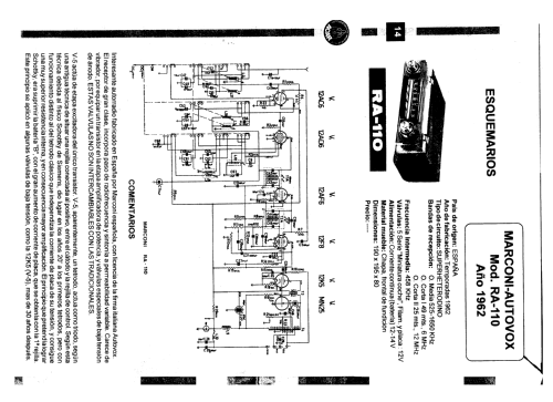 RA-110; Marconi Española S.A (ID = 572018) Car Radio