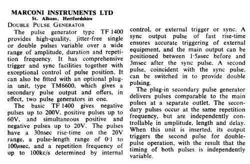 Dual Impulse Generator TF 1400; Marconi Instruments, (ID = 2659739) Equipment