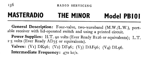Minor PB101; Masteradio, London (ID = 563476) Radio