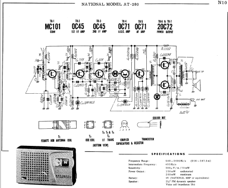 National 7 Transistor Portable Radio AT-280; Panasonic, (ID = 1295317) Radio