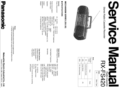 Panasonic Stereo Radio Cassette Recorder RX-FS420; Panasonic, (ID = 1512210) Radio
