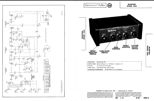Amplifier-Equalizer C104; McIntosh Audio (ID = 1706311) Ampl/Mixer