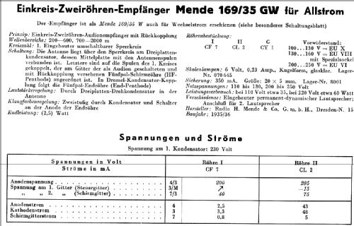 M169/35 GW ; Mende - Radio H. (ID = 28051) Radio
