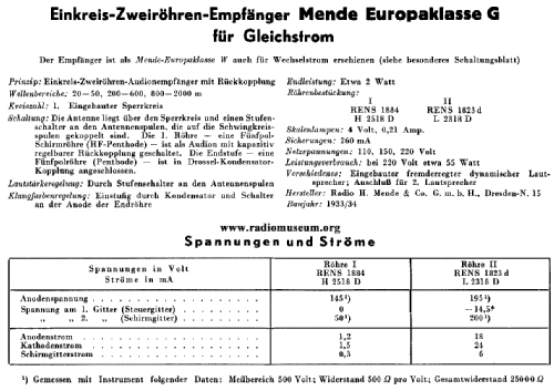 Europaklasse G ; Mende - Radio H. (ID = 28653) Radio