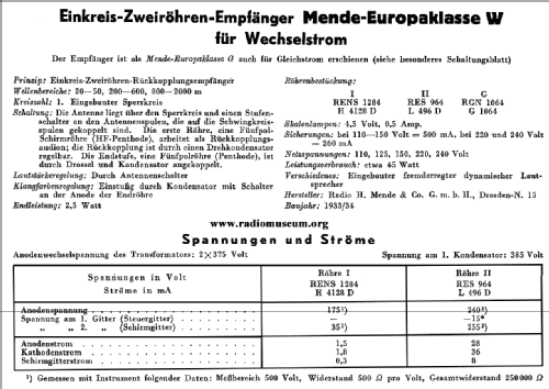 Europaklasse W ; Mende - Radio H. (ID = 28651) Radio