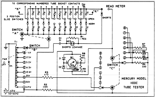 Tube Tester 1100C - 1100CK; Mercury Electronics (ID = 470927) Equipment