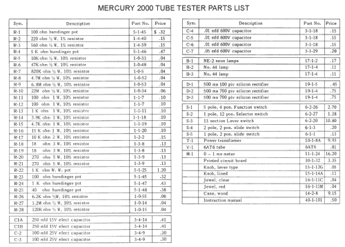 Tube Tester 2000; Mercury Electronics (ID = 471926) Ausrüstung