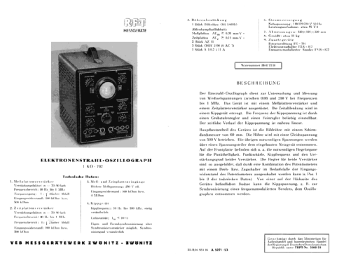 Elektronenstrahl-Oszillograph 1KO-702; Messgerätewerk (ID = 1716549) Equipment