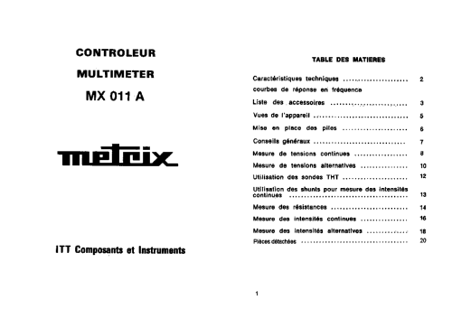 MX011A ; Metrix, Compagnie (ID = 1423477) Ausrüstung