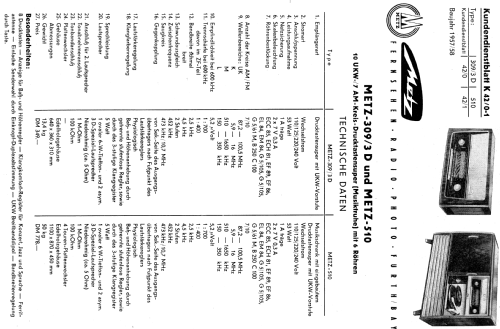 309/3D; Metz Transformatoren (ID = 812645) Radio