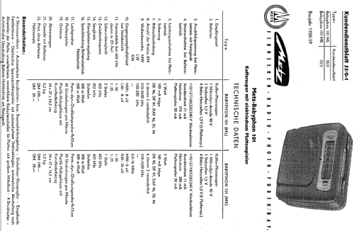 Babyphon 101 ML; Metz Transformatoren (ID = 224496) Radio