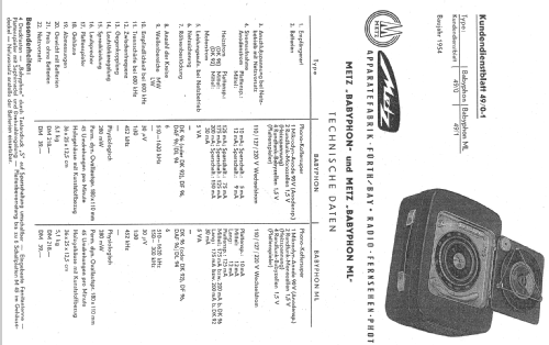 Babyphon ML ; Metz Transformatoren (ID = 1725373) Radio