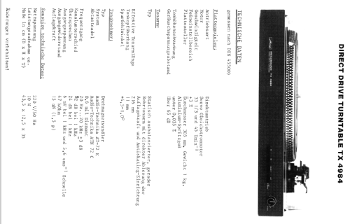 Direct Drive Turntable TX-4984; Metz Transformatoren (ID = 791726) Sonido-V