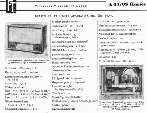 Kurier 49 KS/A44 oder A44/08; Metz Transformatoren (ID = 1265778) Radio