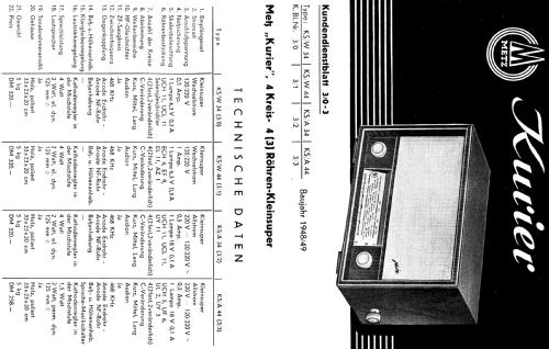 Kurier KS/W44 ; Metz Transformatoren (ID = 698964) Radio