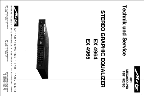 Stereo Graphic Equalizer EX-4964; Metz Transformatoren (ID = 789937) Ampl/Mixer