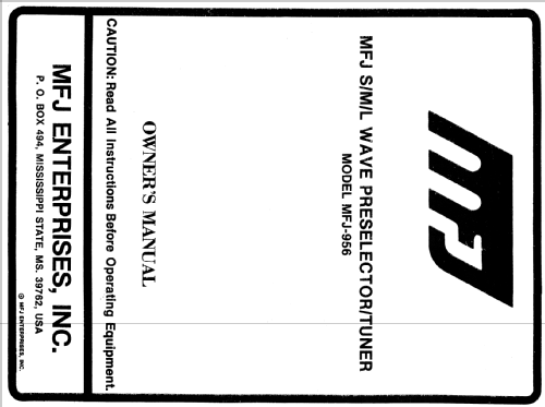 SW/MW/LW Tuner MFJ-956; MFJ Enterprises; (ID = 2043822) Antenna
