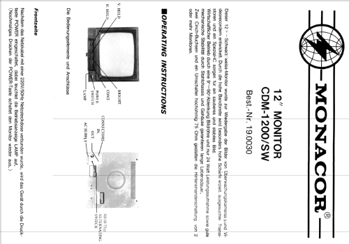 12' Monitor CDM-1200/SW Best.-Nr. 190030; Monacor, Bremen (ID = 1778652) Television