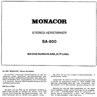 Solid State Stereo Amplifier SA-800; Monacor, Bremen (ID = 1207586) Ampl/Mixer