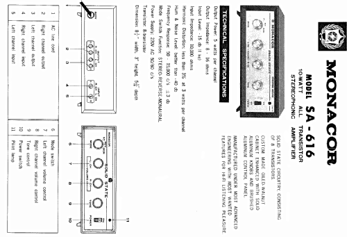 Stereophonic Amplifier SA-616; Monacor, Bremen (ID = 1207392) Verst/Mix