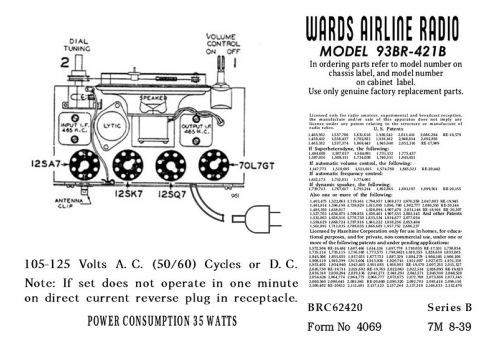 Airline 93BR-421B Order= P462 C 421 ; Montgomery Ward & Co (ID = 3125978) Radio
