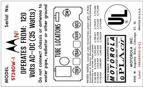5T24GW-1 Ch= HS-628; Motorola Inc. ex (ID = 3030900) Radio