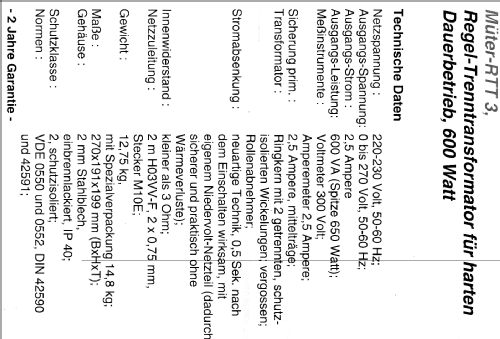 Regeltrenntransformator RTT3; Müter, Ulrich; Oer- (ID = 1321633) Ausrüstung