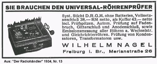 Universal-Röhrenprüfer System Sticht D.R.G.M.; Nagel, Wilhelm; (ID = 972009) Equipment