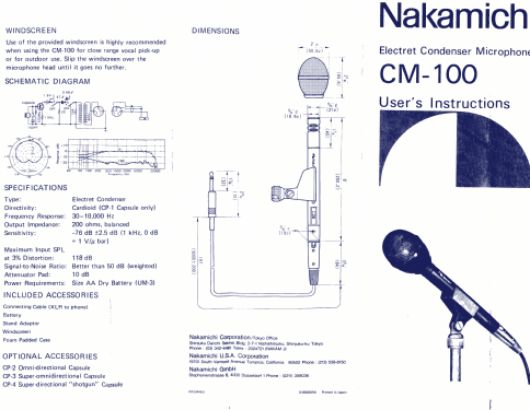 Elektret-Kondensatormikrofon CM-100; Nakamichi Co.; Tokyo (ID = 1887603) Microphone/PU