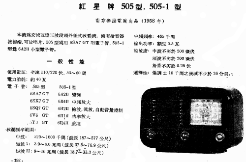 Hongxing 红星 Red Star 505-1; Nanjing 南京无线电厂 (ID = 787588) Radio