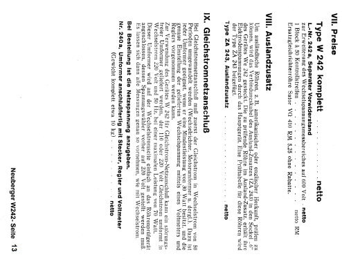 Röhrenprüfgerät We242 - W242; Neuberger, Josef; (ID = 336124) Equipment