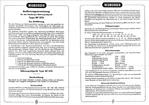 Röhrenprüfgerät RP 270/1; Neuberger, Josef; (ID = 1999502) Equipment