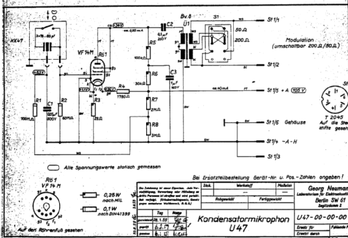 Kondensatormikrofon U47; Neumann, Georg, (ID = 2529392) Mikrofon/TA