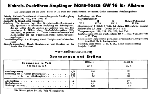 Tosca GW16; Nora; Berlin (ID = 32955) Radio
