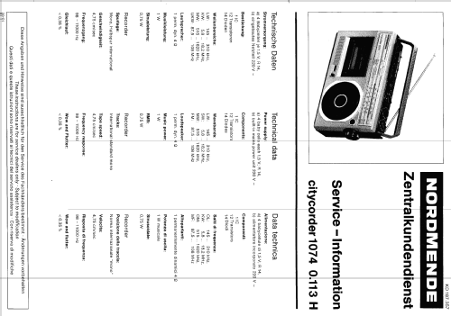 Citycorder 1074 ; Nordmende, (ID = 261678) Radio