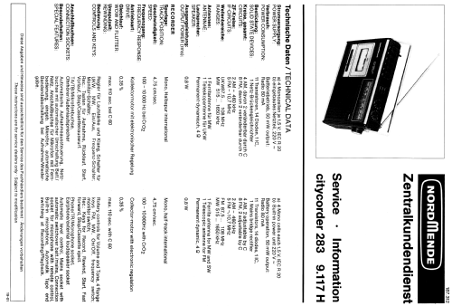 Citycorder 283 9.117H; Nordmende, (ID = 536855) Radio
