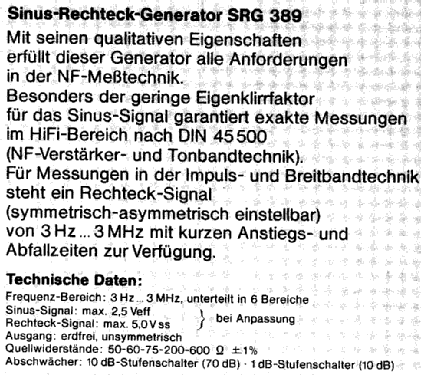 Sinus-Rechteck-Generator SRG389; Nordmende, (ID = 2542531) Ausrüstung
