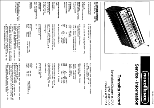 Transita record 969.107A Ch= 9.107A ; Nordmende, (ID = 325343) Radio