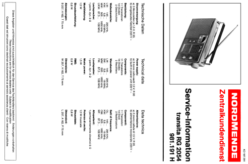 Transita RG2054 981.191H; Nordmende, (ID = 667092) Radio