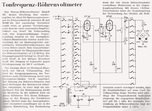Tonfrequenz-Röhrenvoltmeter 367; NORMA Messtechnik (ID = 2486548) Equipment