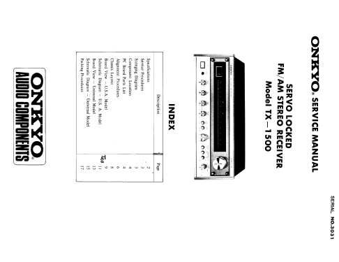 Servo Locked Stereo Receiver TX1500; Onkyo, Osaka Denki (ID = 2419848) Radio