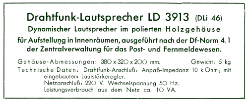 Drahtfunk-Lautsprecher LD 3913; Opta Radio AG; (ID = 2610523) Speaker-P