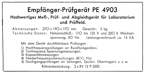 Empfänger-Prüfgerät PE4903; Opta Radio AG; (ID = 2610517) Ausrüstung