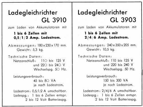 Ladegleichrichter GL 3910; Opta Radio AG; (ID = 2610532) Aliment.