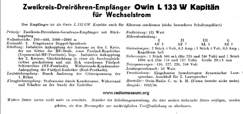 Kapitän L133W; Owin; Hannover (ID = 25684) Radio
