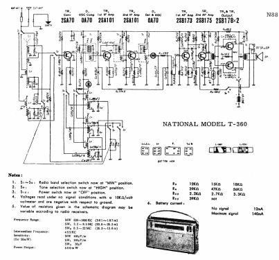 National 3 Band 7 Transistor T-360; Panasonic, (ID = 1730476) Radio