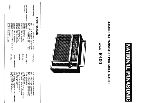 National Panasonic Hi-Fi Sound Deluxe 4-Band 9-Transistor R-100; Panasonic, (ID = 1704873) Radio