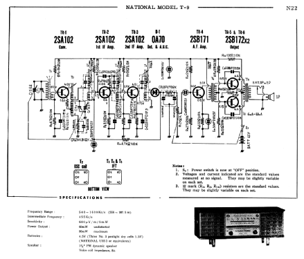 National ナショナル Pandora Midget Personal Radio Six Transistor T-9; Panasonic, (ID = 1684579) Radio