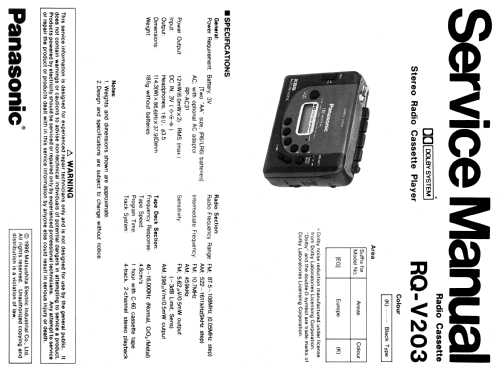 Stereo Radio Cassette Player RQ-V 203; Panasonic, (ID = 2086001) Radio
