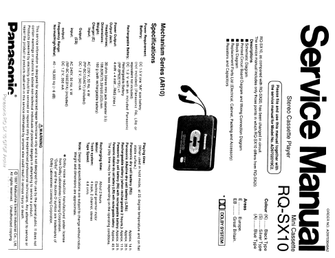 Stereo Cassette Player RQ-SX10; Panasonic, (ID = 1474801) R-Player